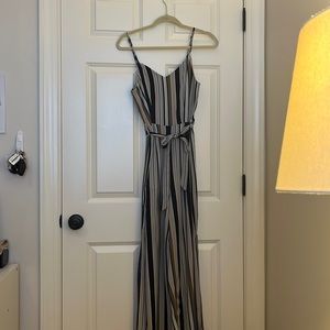 Full length striped jumpsuit.